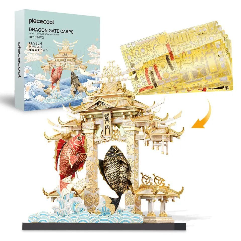  Mô Hình Kim Loại 3D Lắp Ráp Piececool Cá Chép Vượt Vũ Môn (249 mảnh, Dragon Gate Carps) HP153-WG - MP894 