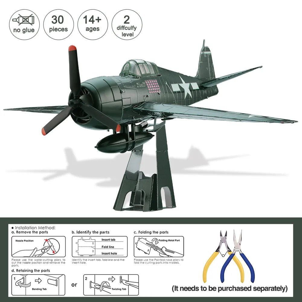  Mô Hình Kim Loại 3D Lắp Ráp Piececool Tiêm Kích (30 mảnh, GRUMMAN F6F HELLCAT) HP235-BS - MP1149 