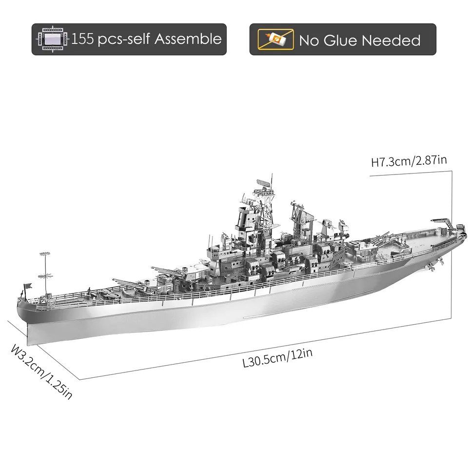  Mô Hình Kim Loại Lắp Ráp 3D Piececool Thiết Giáp Hạm USS Missouri (155 mảnh) HP096-S – MP369 