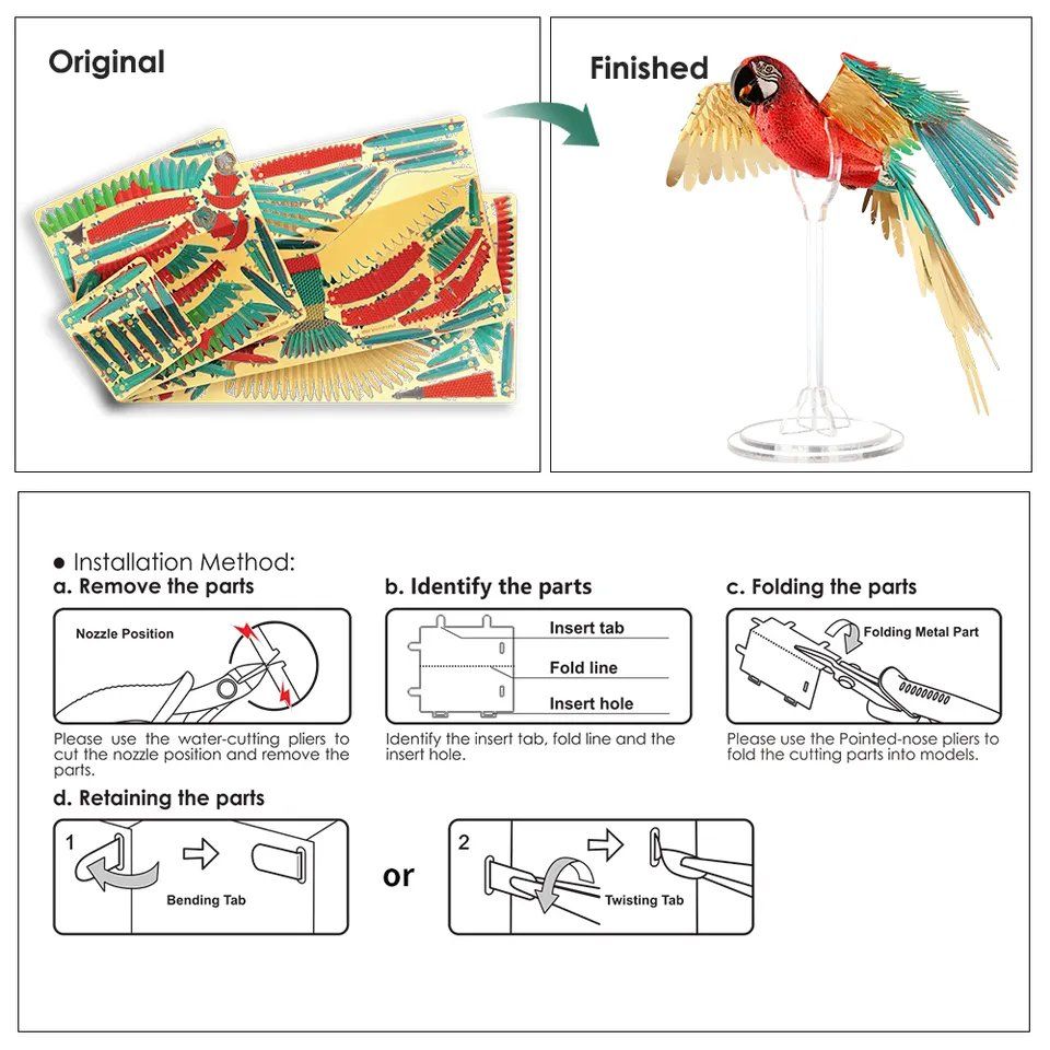  Mô Hình Kim Loại Lắp Ráp 3D Piececool Con Vẹt (The Scarlet Macaw) HP118-NBR - MP748 