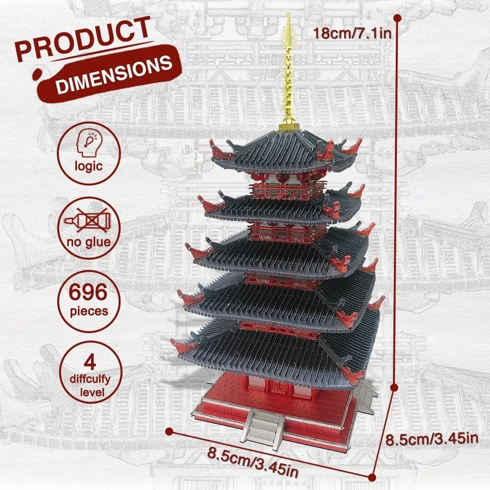  Mô Hình Kim Loại Lắp Ráp 3D Piececool Chùa Năm Tầng To-ji Nhật Bản (696 mảnh, Five-Storied Pagoda) HP289-KR - MP1191 