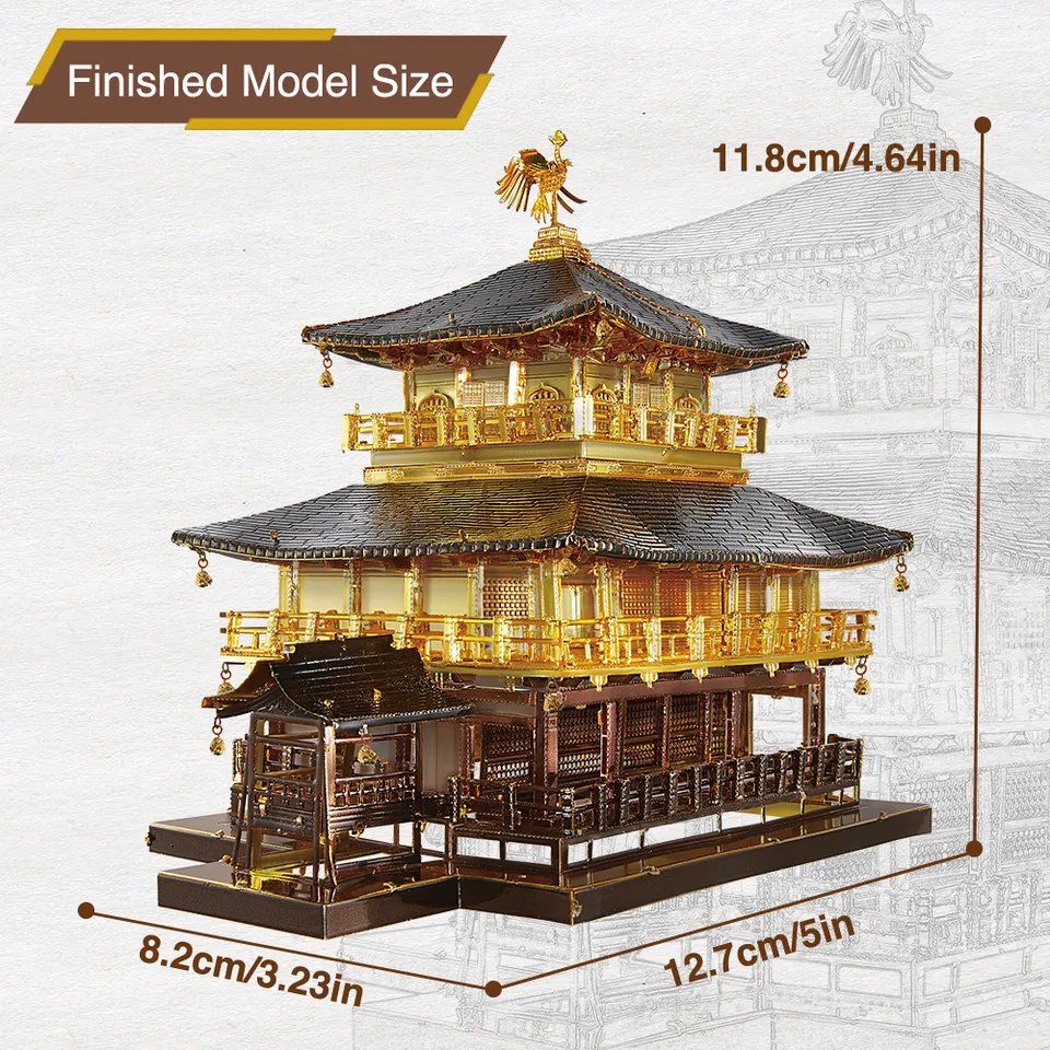  Mô Hình Kim Loại 3D Lắp Ráp Piececool Chùa Gác Vàng Kinkaku-ji (369 mảnh, Golden Pavilion) HP257-GR - MP1151 