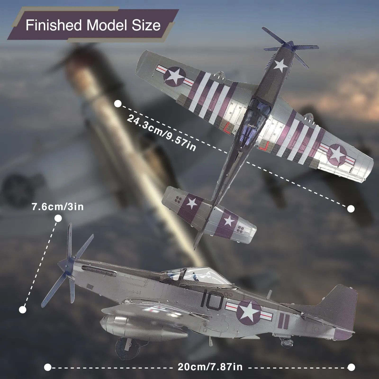  Mô Hình Kim Loại 3D Lắp Ráp Piececool Máy Bay Tiêm Kích P-51 Mustang (107 mảnh) HP312-SK - MP1227 