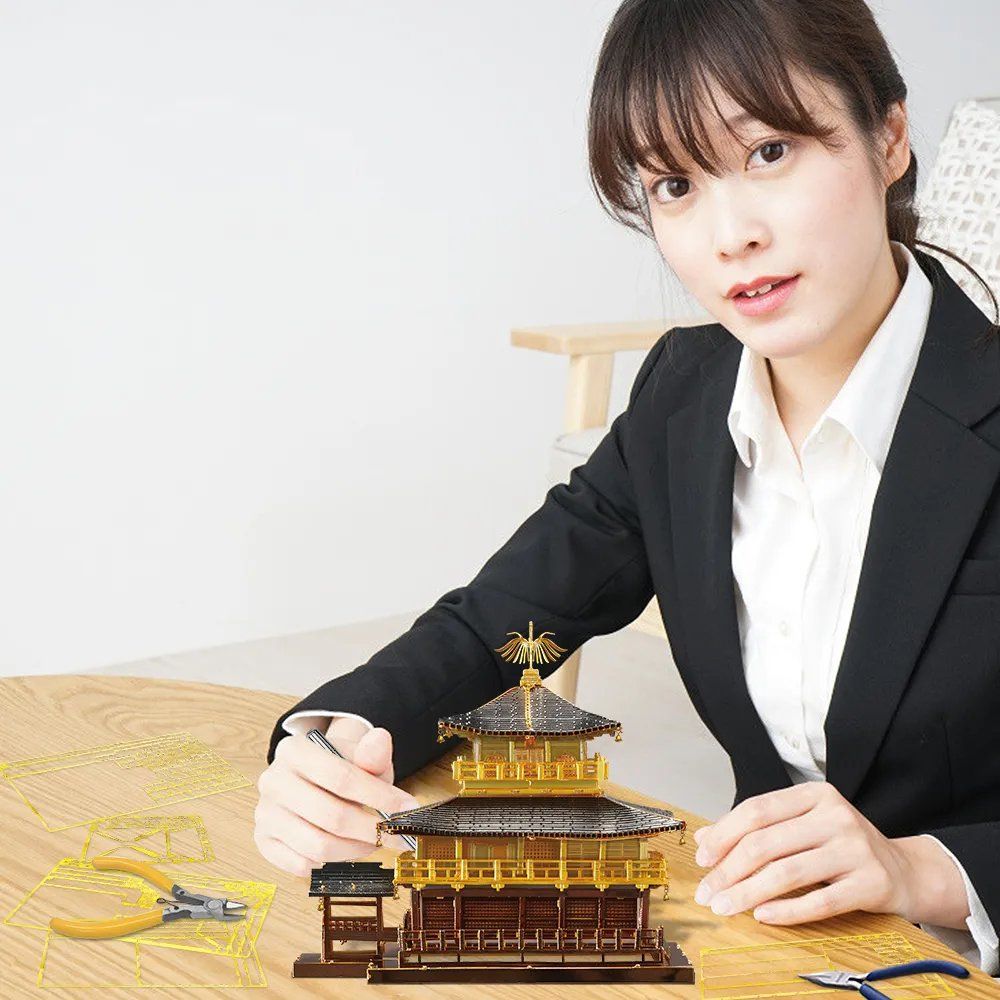  Mô Hình Kim Loại 3D Lắp Ráp Piececool Chùa Gác Vàng Kinkaku-ji (369 mảnh, Golden Pavilion) HP257-GR - MP1151 