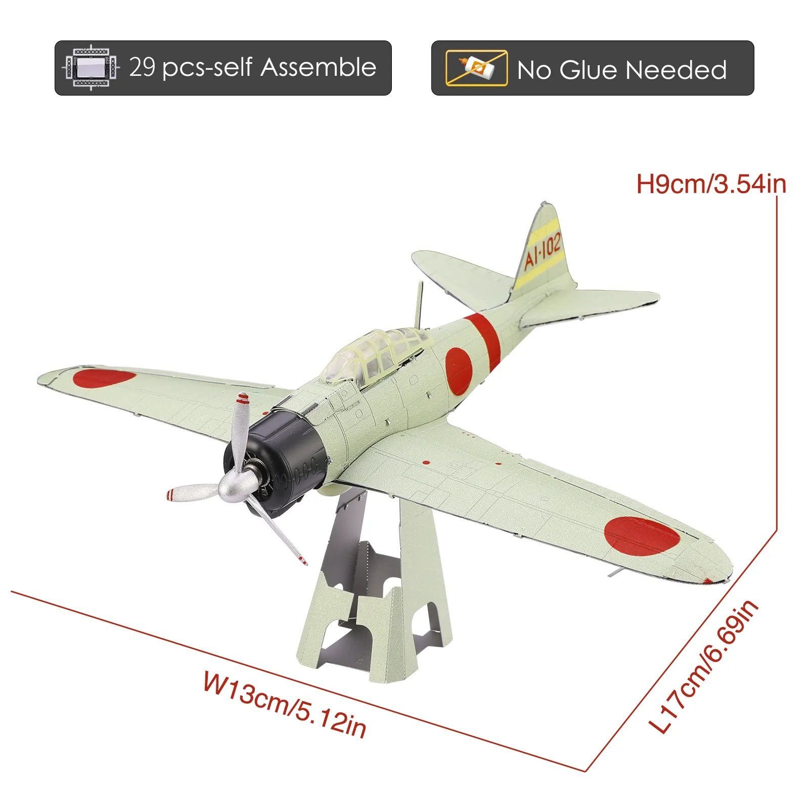  Mô Hình Kim Loại 3D Lắp Ráp Piececool Tiêm Kích (29 mảnh, MITSUBISHI A6M ZERO) HP234-RS - MP1150 