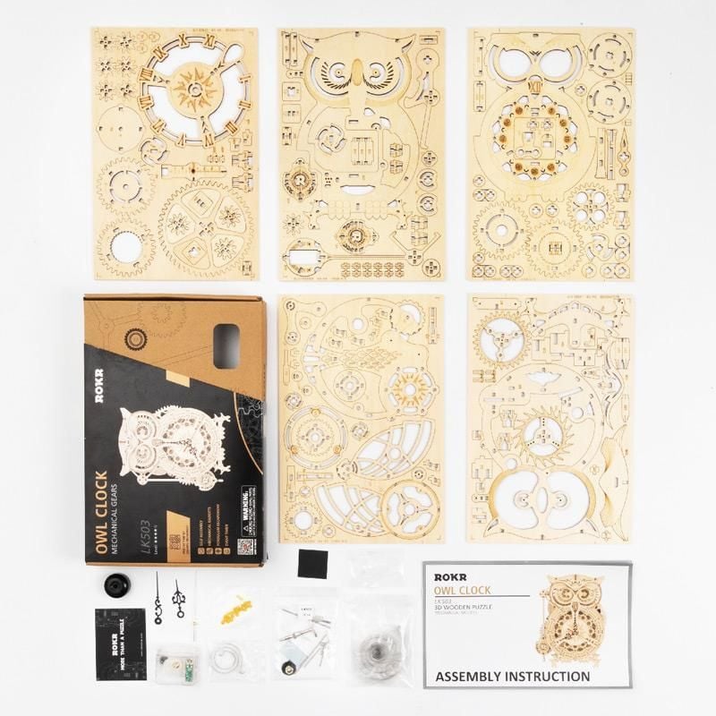  Mô Hình Gỗ 3D Lắp Ráp ROBOTIME Đồng Hồ Con Cú The (161 mảnh, Owl Clock) LK503 – WP145 