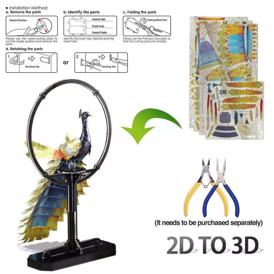  Mô Hình Kim Loại 3D Lắp Ráp Piececool Con Công (Peacock, Kèm Đế) HP242-GN - MP1133 