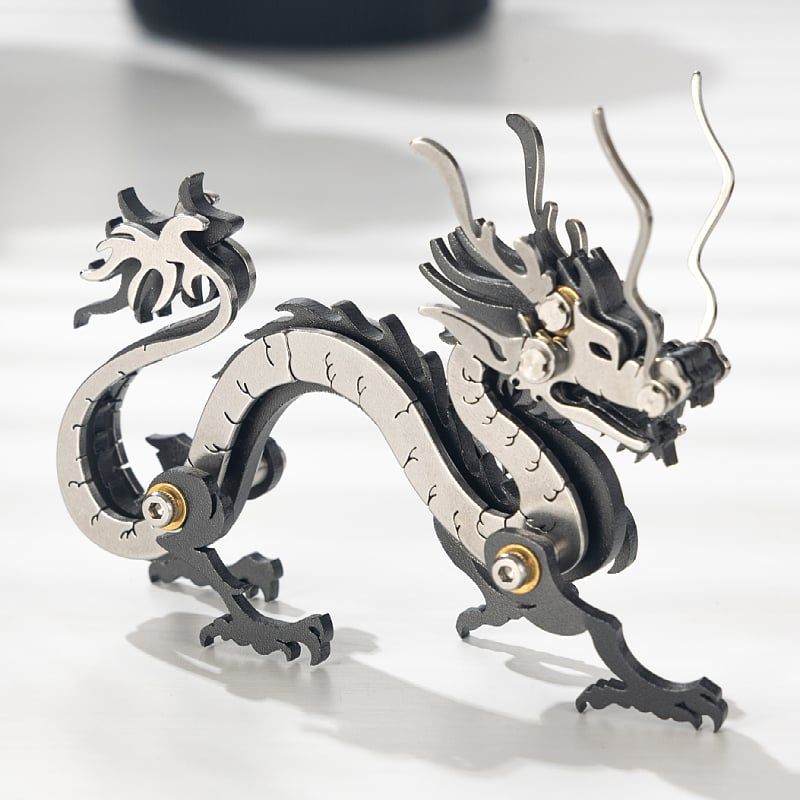  Mô Hình Kim Loại Lắp Ráp 3D Steel Warcraft Con Rồng (51 mảnh, Màu Bạc Đen, Dragon) - SW047 