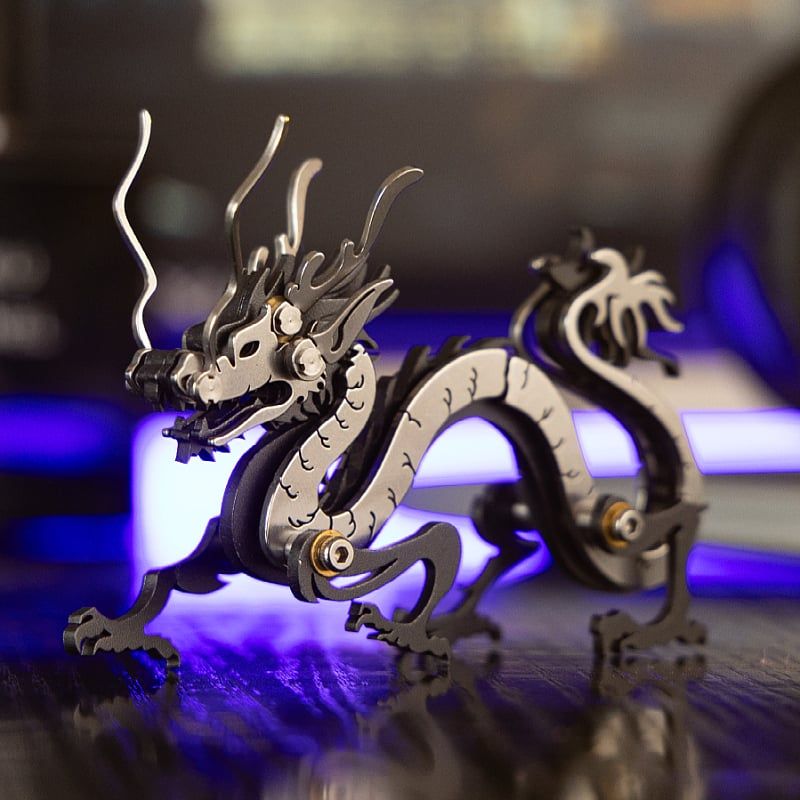  Mô Hình Kim Loại Lắp Ráp 3D Steel Warcraft Con Rồng (51 mảnh, Màu Bạc Đen, Dragon) - SW047 
