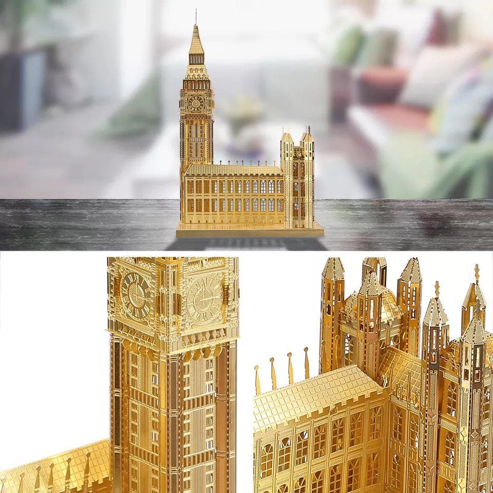  Mô Hình Kim Loại 3D Lắp Ráp Piececool Tháp Đồng Hồ Big Ben (Màu Vàng) HP018-G - MP1106 