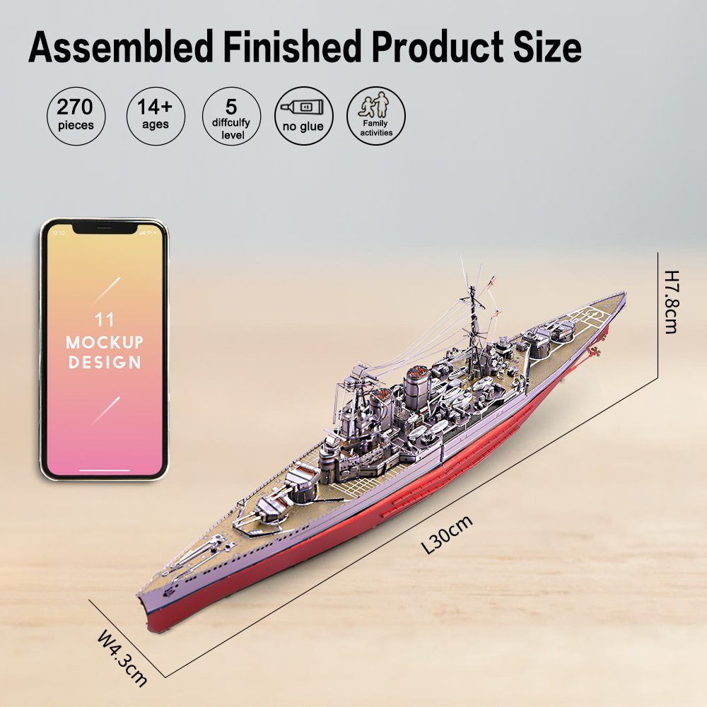  Mô Hình Kim Loại 3D Lắp Ráp Piececool Tuần Dương Hạm HMS Hood P209-SR - MP1066 