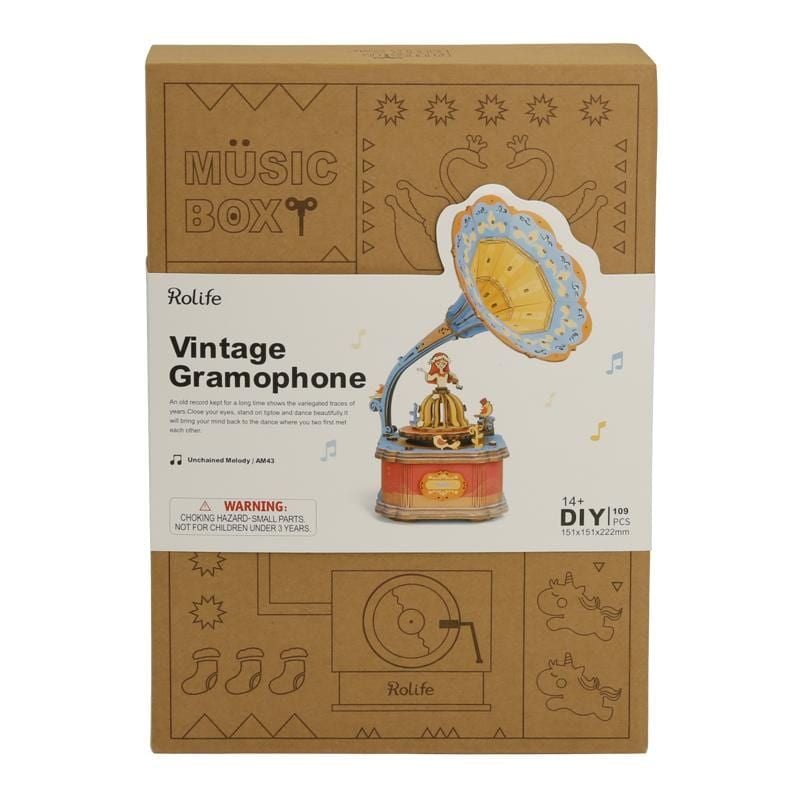  Mô Hình Gỗ 3D Lắp Ráp ROBOTIME Hộp Nhạc Máy Nghe Đĩa Than Vintage Gramphone Music Box AM43 – WP007 