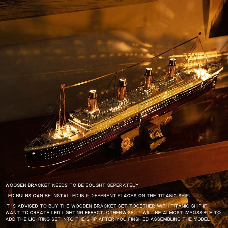  Mô Hình Kim Loại Lắp Ráp 3D MU Tàu Titanic (581 mảnh, Đế Gỗ, Đèn LED) MY-N007 – MP1281 