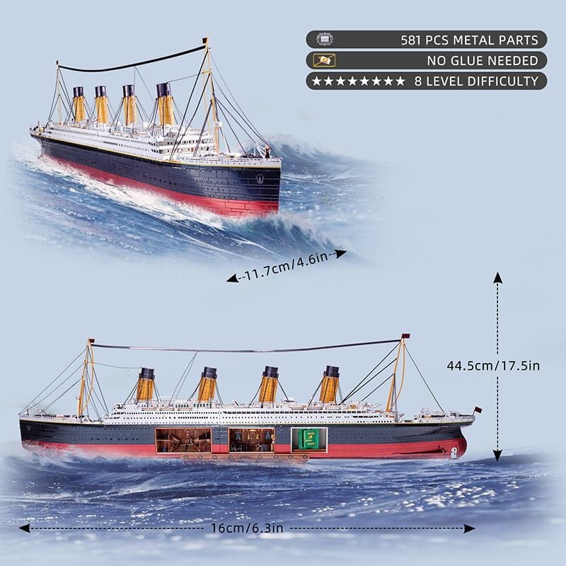  Mô Hình Kim Loại Lắp Ráp 3D MU Tàu Titanic (581 mảnh, Đế Gỗ, Đèn LED) MY-N007 – MP1281 