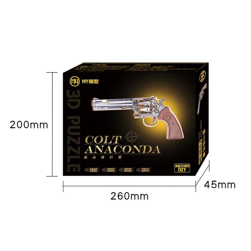  Mô Hình Gỗ 3D Lắp Ráp MU Súng Lục Đồ Chơi Revolver (224 mảnh, Màu Bạc, Colt Anaconda) MY-N012A - WP261 