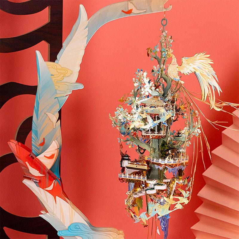  Mô Hình Kim Loại Lắp Ráp 3D MU Bách Điểu Triều Phụng (173 mảnh, Đế Mica Trong, Màu Vàng, Birds Pay Homage To The Phoenix0) YM-N115-II – MP1240 
