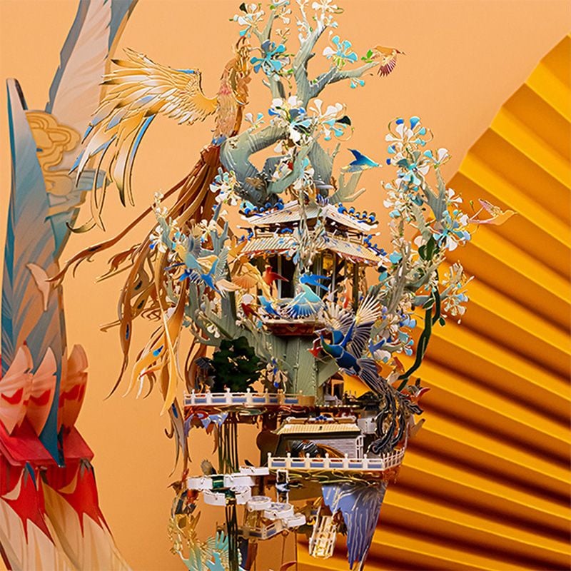  Mô Hình Kim Loại Lắp Ráp 3D MU Bách Điểu Triều Phụng (173 mảnh, Đế Mica Trong, Màu Vàng, Birds Pay Homage To The Phoenix0) YM-N115-II – MP1240 