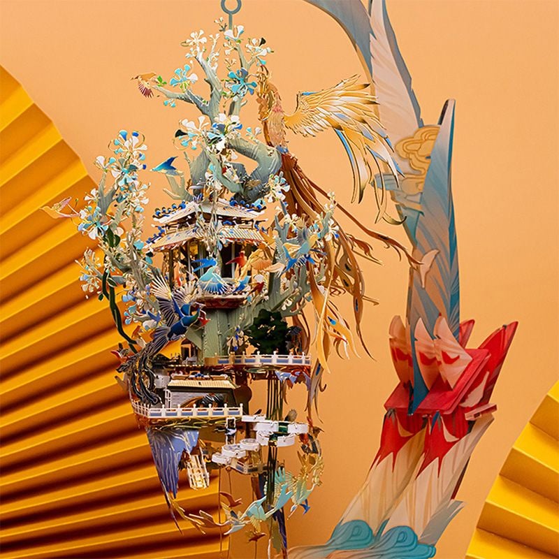  Mô Hình Kim Loại Lắp Ráp 3D MU Bách Điểu Triều Phụng (173 mảnh, Đế Mica Trong, Màu Vàng, Birds Pay Homage To The Phoenix0) YM-N115-II – MP1240 