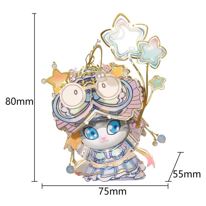  Mô Hình Kim Loại Lắp Ráp 3D MU Mèo Đội Mũ Cá Nhỏ (55 mảnh, Cat Beauty) YM-N146-B – MP1275 