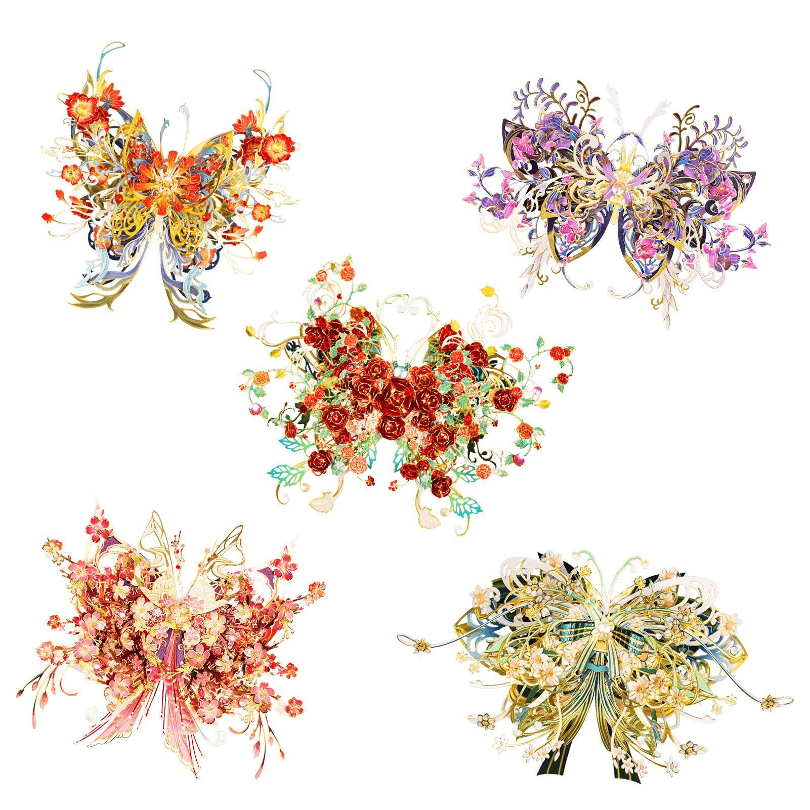  Mô Hình Kim Loại Lắp Ráp 3D MU Phương Phi Hồ Điệp (139 mảnh, Butterfly Rain of Flowers) YM-N149-E – MP1290 