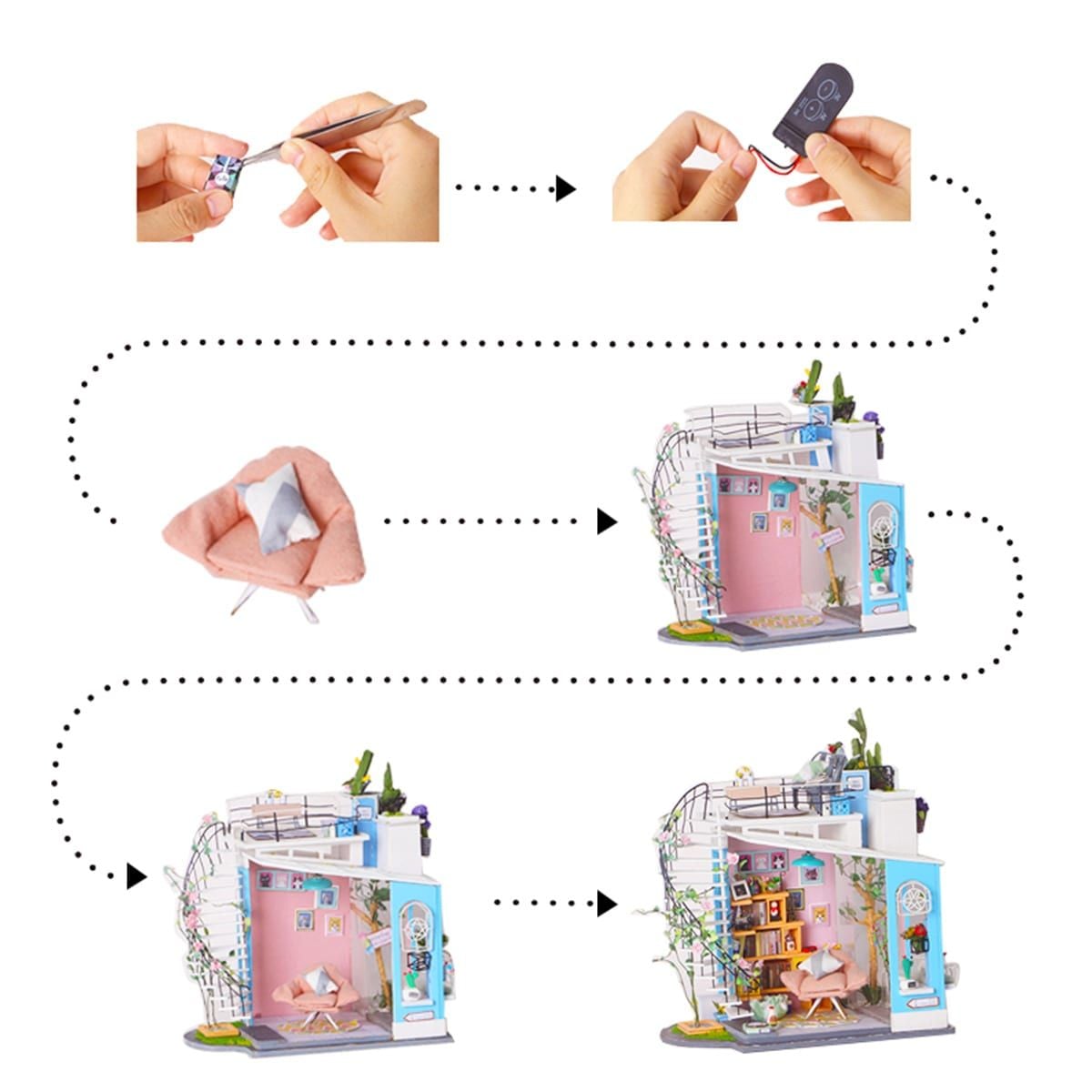  Mô Hình Gỗ 3D Lắp Ráp ROBOTIME DIY Dollhouse Nhà Tí Hon (340 mảnh, Dora's Loft) DG12 - WP156 