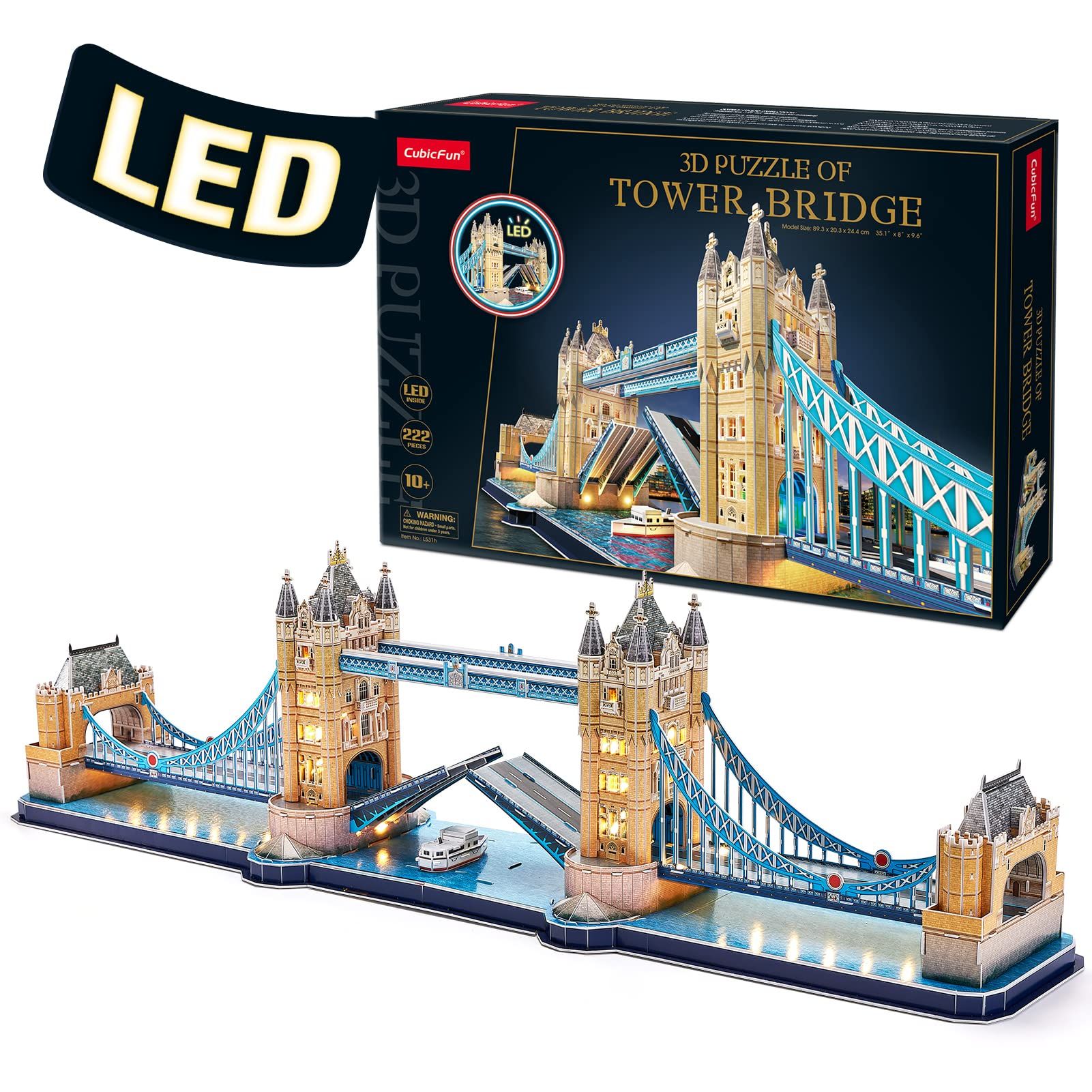  Mô Hình Giấy 3D Lắp Ráp CubicFun Cầu Tháp Luân Đôn (222 mảnh, London Bridge Tower, Đèn LED) L531h - PP073 