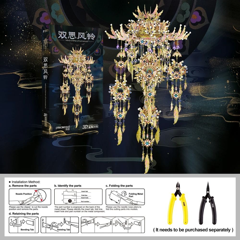  Mô Hình Kim Loại 3D Lắp Ráp Piececool Song Tư Phong Linh (516 mảnh, Wind Chime of Romance) P363-GW - MP1238 
