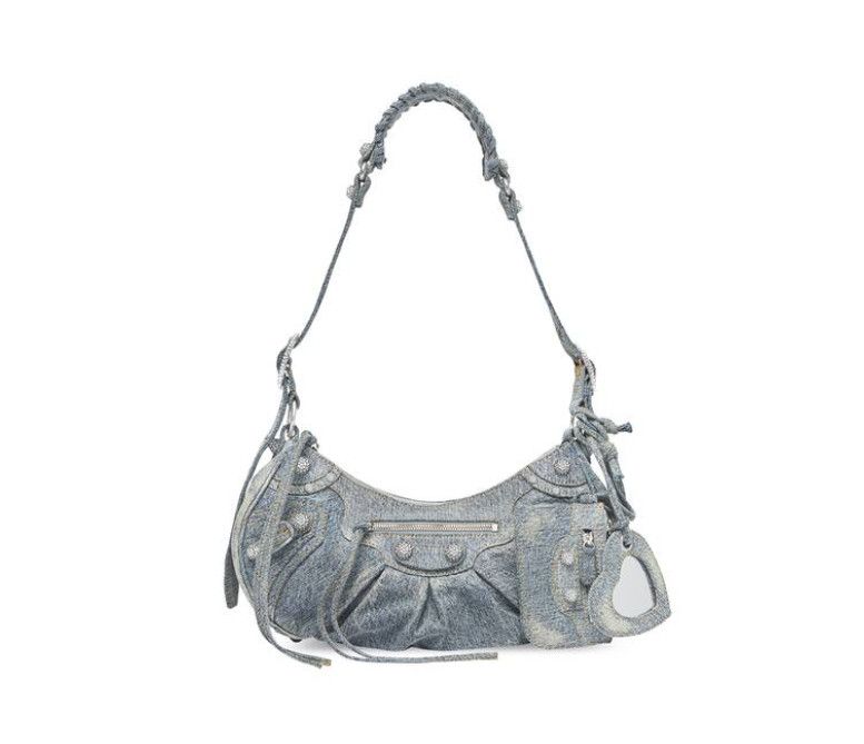 Le Cagole Small Shoulder Bag In Denim With Rhinestones 