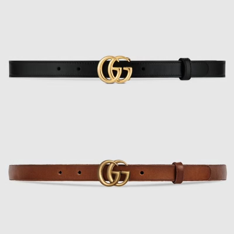  GG Marmont Thin Leather Belt With Shiny Buckle 