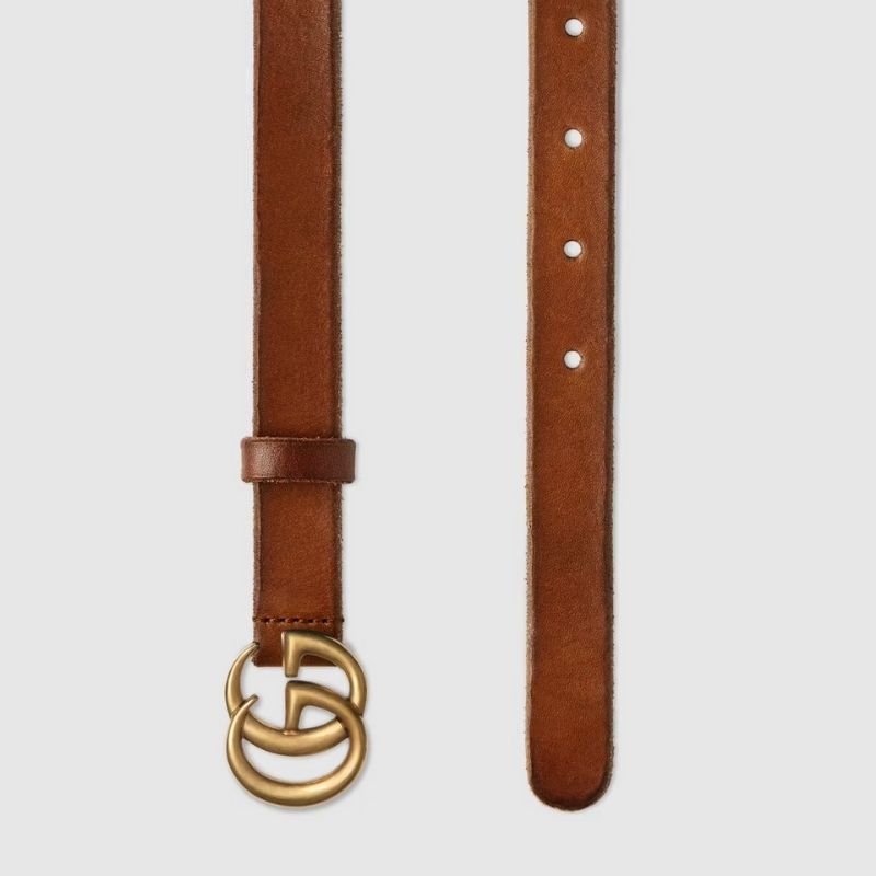  GG Marmont Thin Leather Belt With Shiny Buckle 