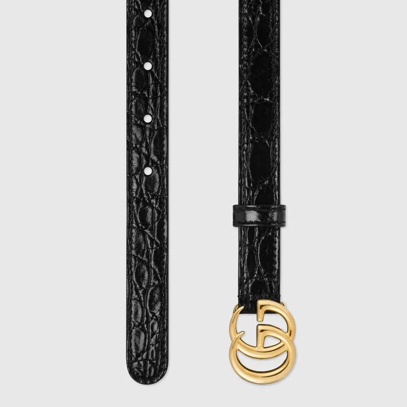  GG Marmont Thin Leather Belt With Shiny Buckle 