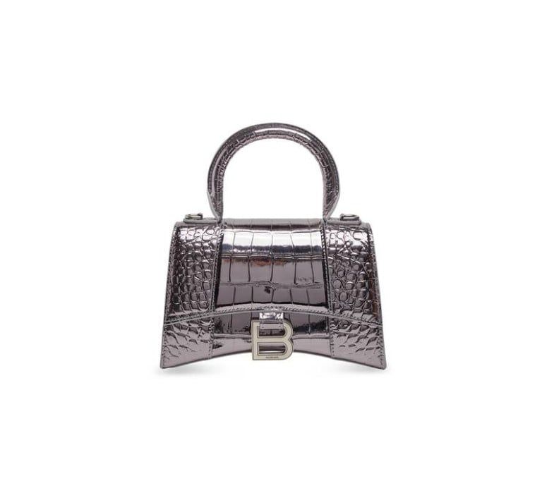  Hourglass XS Handbag Metallized Crocodile Embossed 
