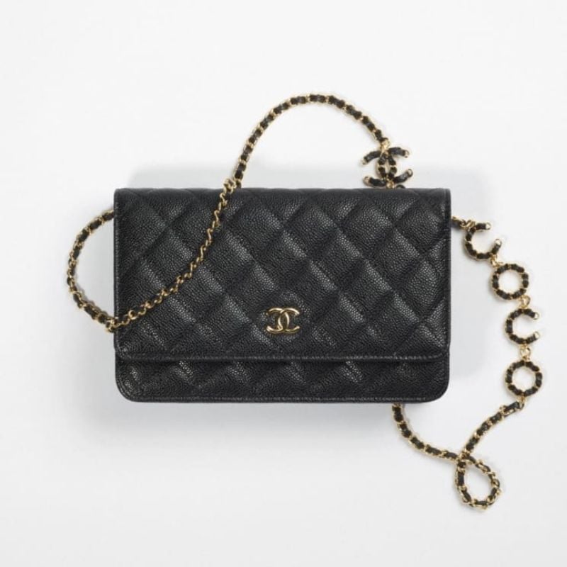  Wallet On Chain Calfskin & Gold-Tone Metal 