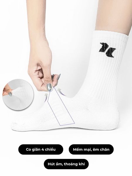 Tất vớ thể thao cổ cao nam nữ unisex Reeta