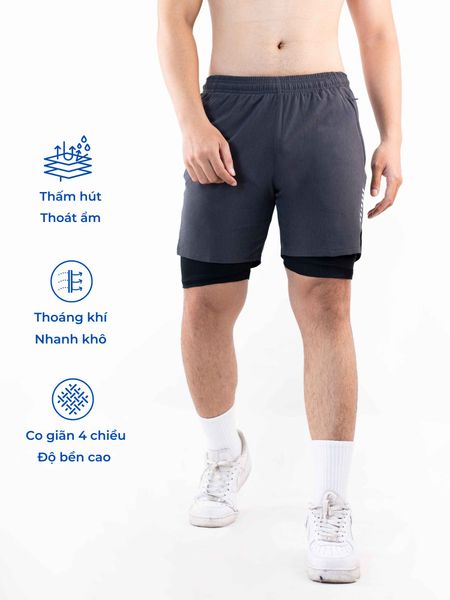 Quần short 2 lớp nam Running Reeta A2214