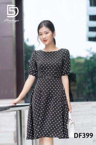 Đầm xòe tay lỡ họa tiết chấm bi KK109-24 | Thời trang công sở K&K Fashion
