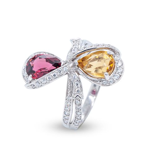 Nhẫn Vàng K14WG đính Citrine Garnet Calista ERG80038