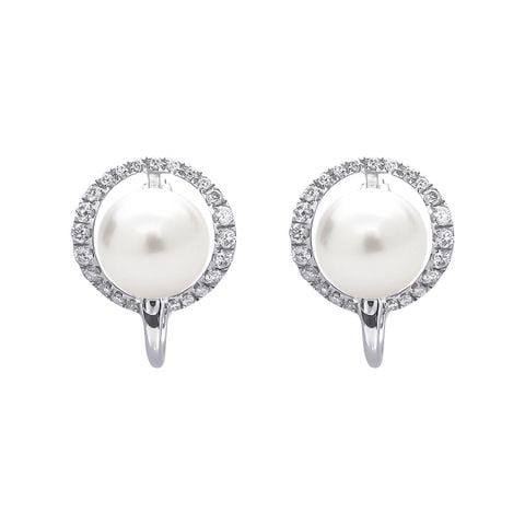 Bông Tai Vàng K18WG đính Ngọc trai Freshwater Calista ALHPE000473.NK