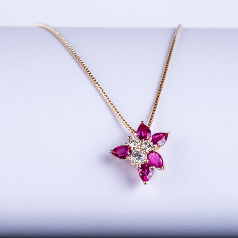 Mặt dây chuyền vàng K14YG gắn đá Ruby