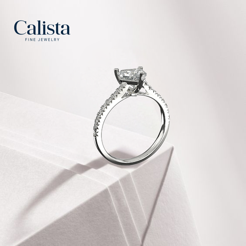 Nhẫn Solitaire K14WG Đính Đá Moissanite Hình Trái Tim Calista 14WMSMSWRG24048