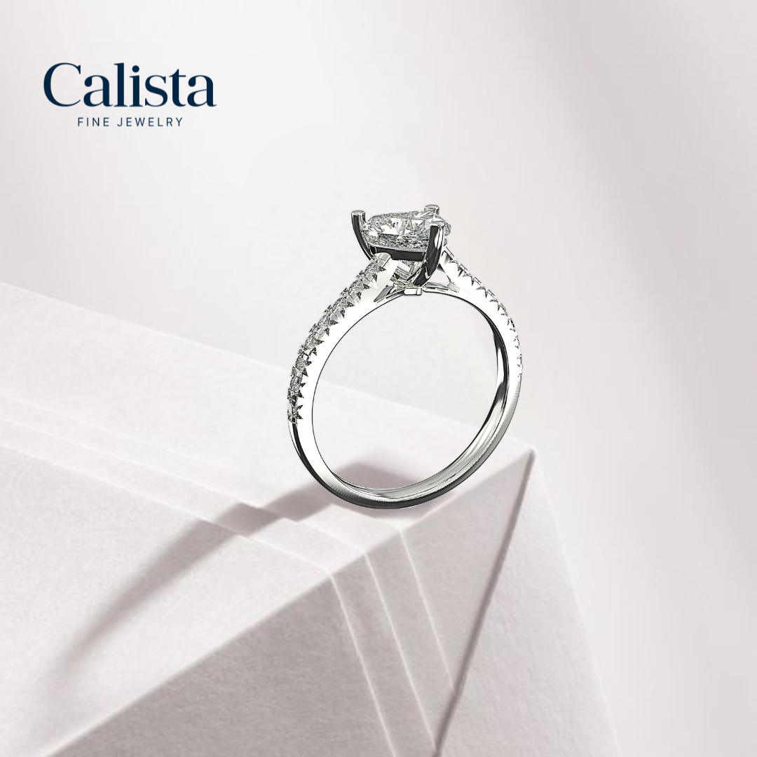  Nhẫn Solitaire K14WG Đính Đá Moissanite Hình Trái Tim Calista 14WMSMSWRG24048 