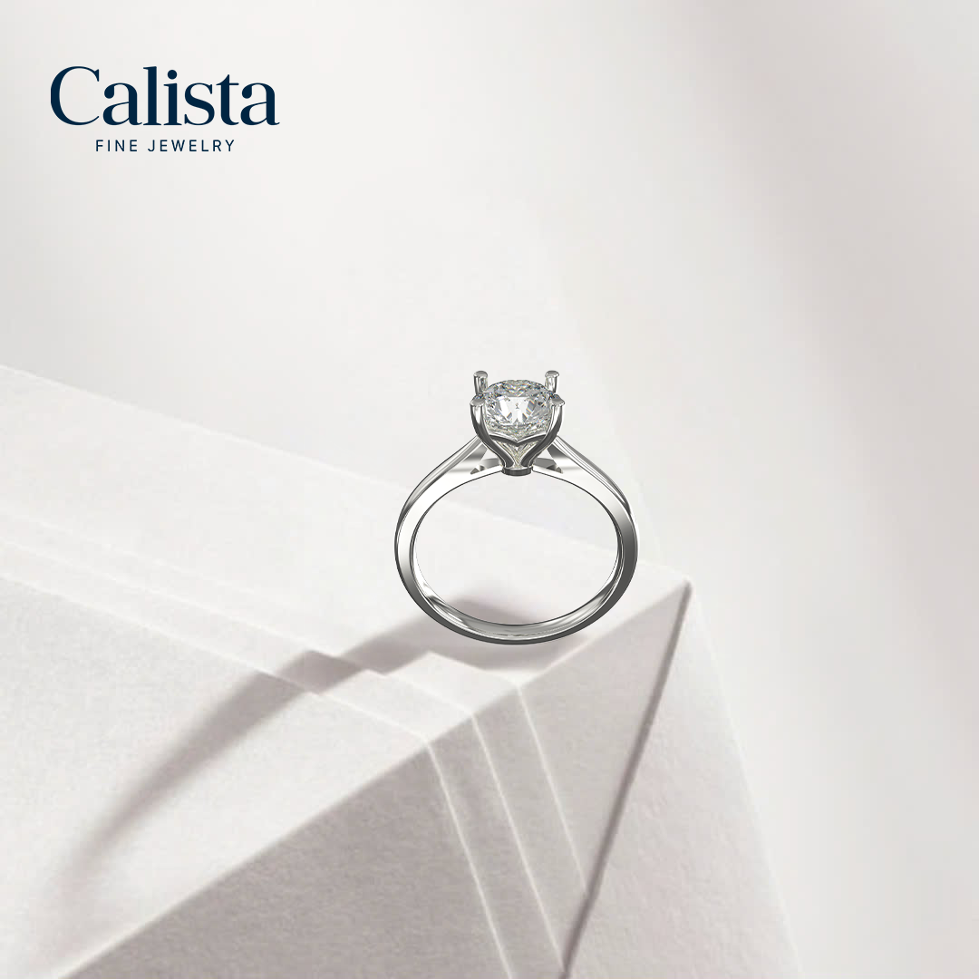  Nhẫn Đính Hôn Vàng K14WG Đính Đá Moissanite Solitaire Calista 14WMS00WRG24031.1 