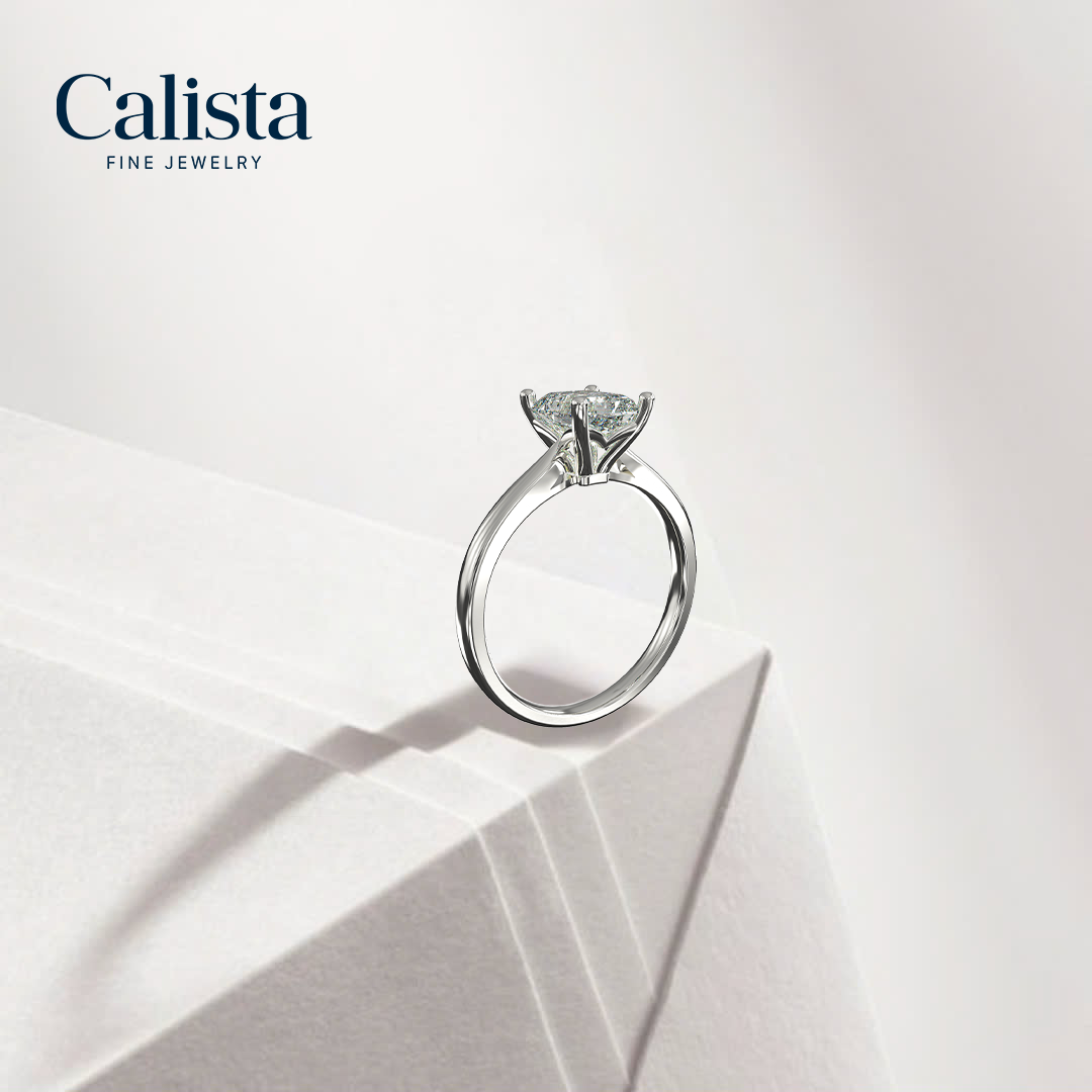  Nhẫn Đính Hôn Vàng K14 Đính Đá Moissanite Emerald Solitaire Calista 14WMS00WRG24041.1 
