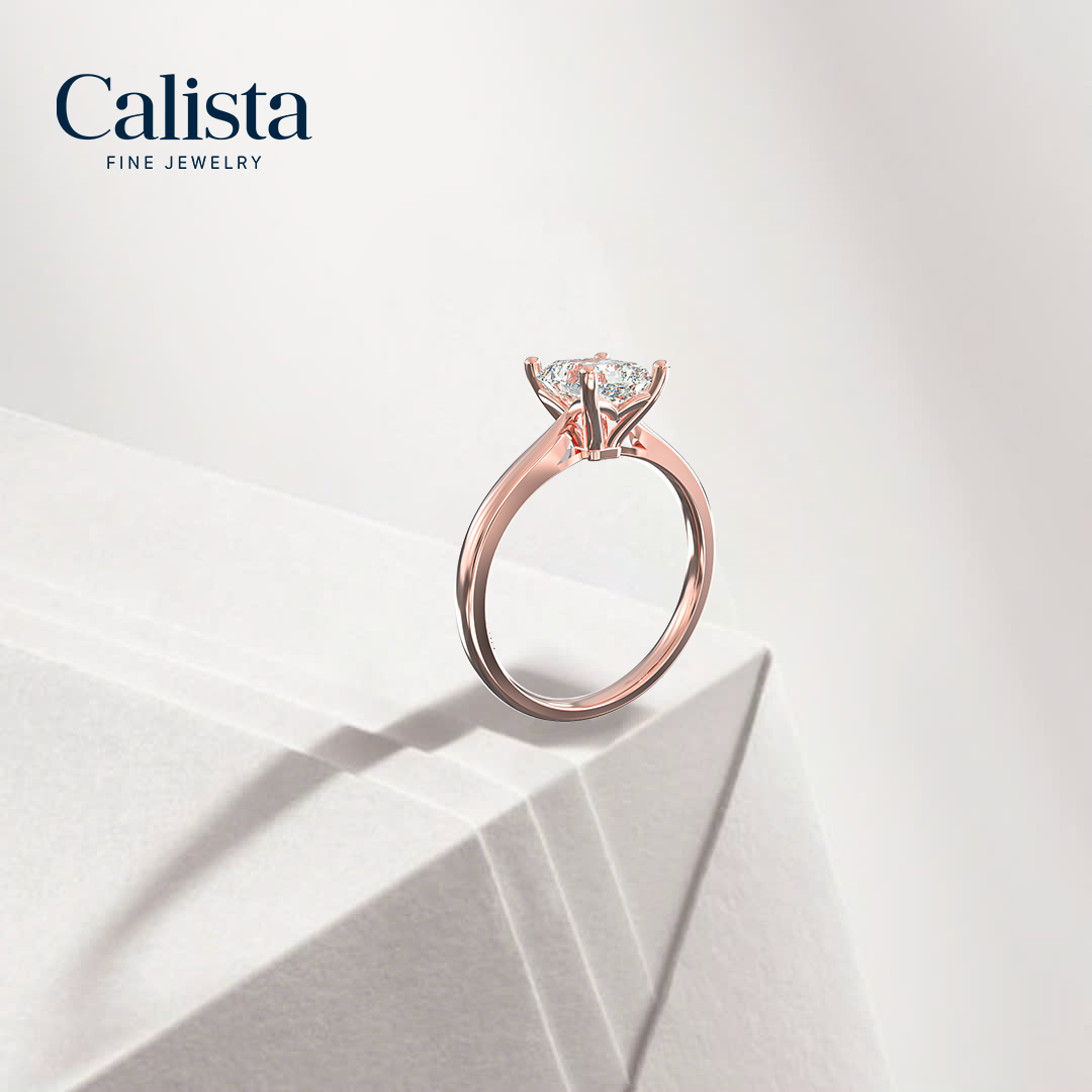  Nhẫn Đính Hôn Vàng K14 Đính Đá Moissanite Emerald Solitaire Calista 14WMS00WRG24041.1 