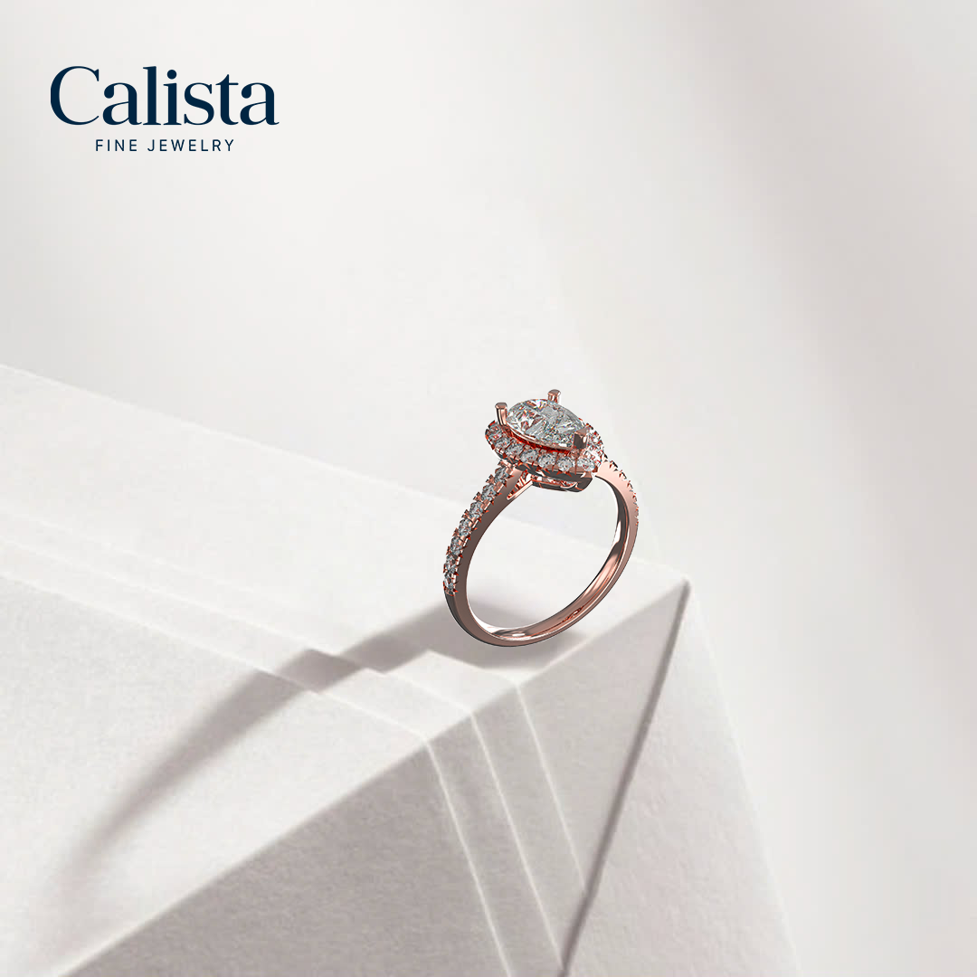 Nhẫn Đính Hôn Vàng K14 Đính Đá Moissanite Pear Pave Calista 14WMSMSWRG24051.2 