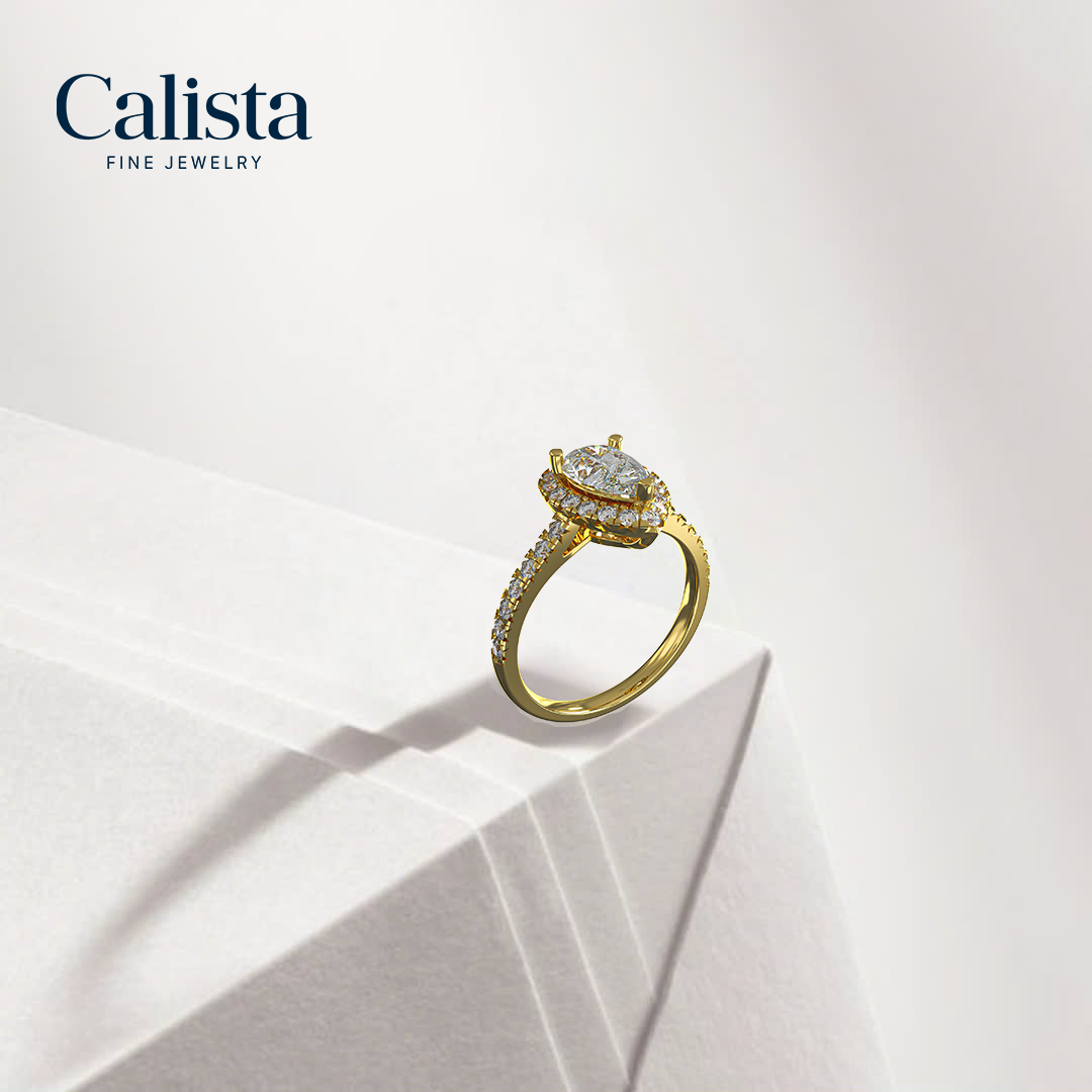  Nhẫn Đính Hôn Vàng K14 Đính Đá Moissanite Pear Pave Calista 14WMSMSWRG24051.2 