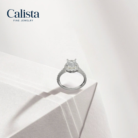 Nhẫn Đính Hôn Vàng K14 Đính Đá Moissanite Cushion Halo Calista 14WMSMSWRG24053.3