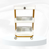  Kệ xe đẩy khung sắt vàng, khay gỗ có học tủ K204-T 