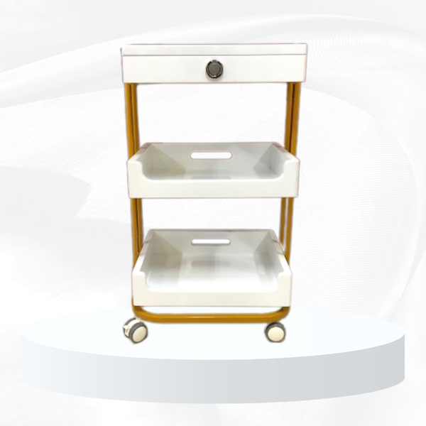  Kệ xe đẩy khung sắt vàng, khay gỗ có học tủ K204-T 