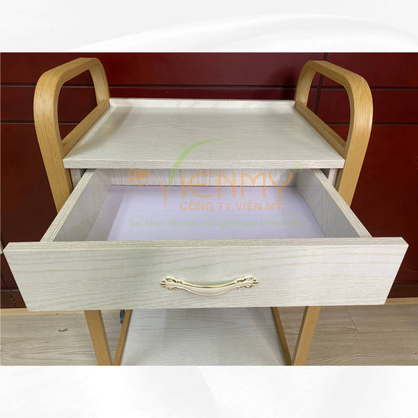  Kệ xe đẩy gỗ có hộc tủ, chân sắt K207 